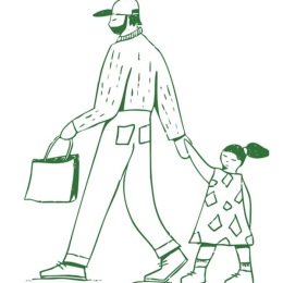 frogtown illustration with father and child